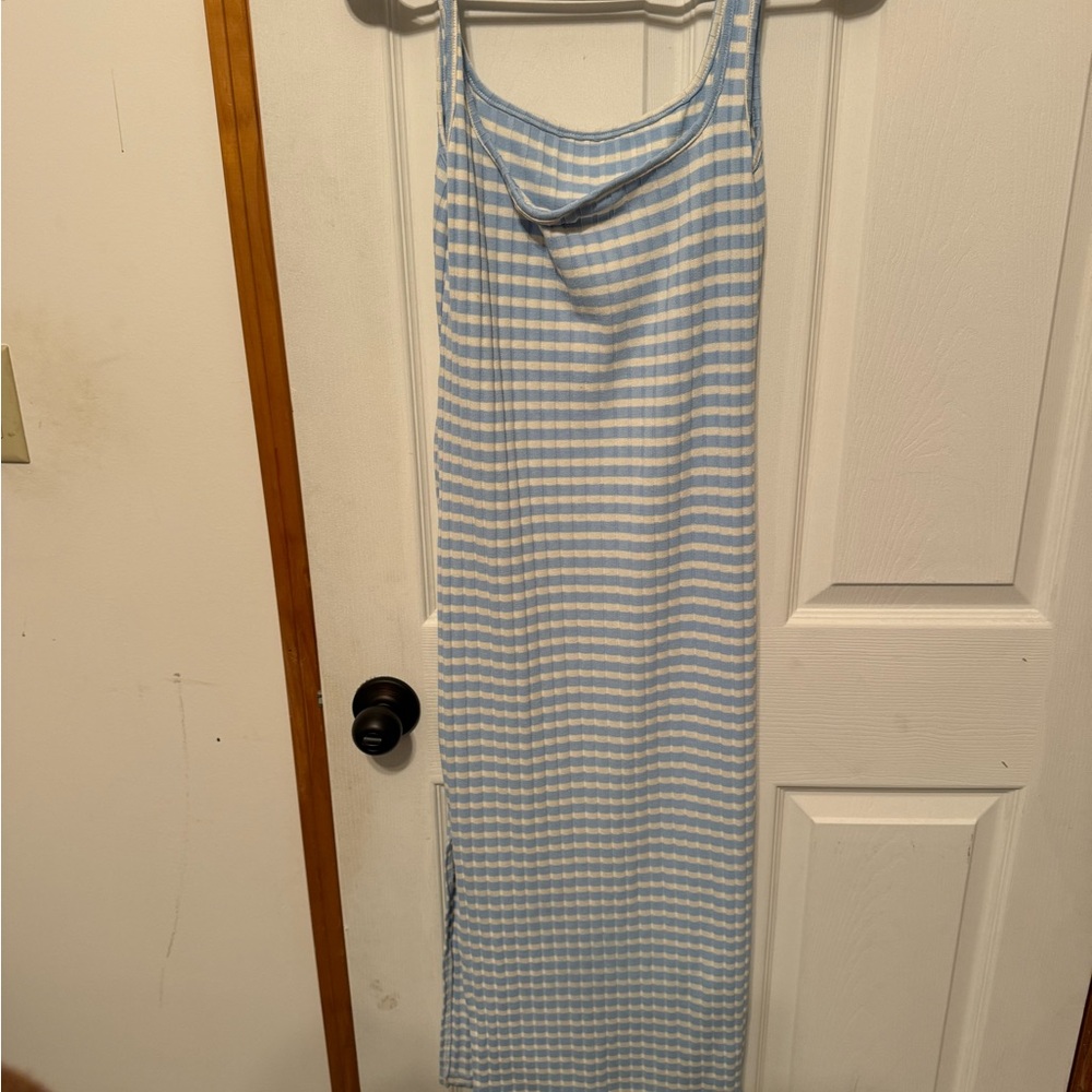 Blue and White Striped maternity Maxi Dress